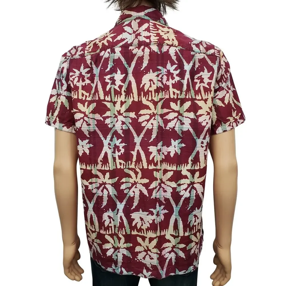 J. Crew Indian Madras Camp Collar Shirt  Short sleeves Men M Palm Print Amara